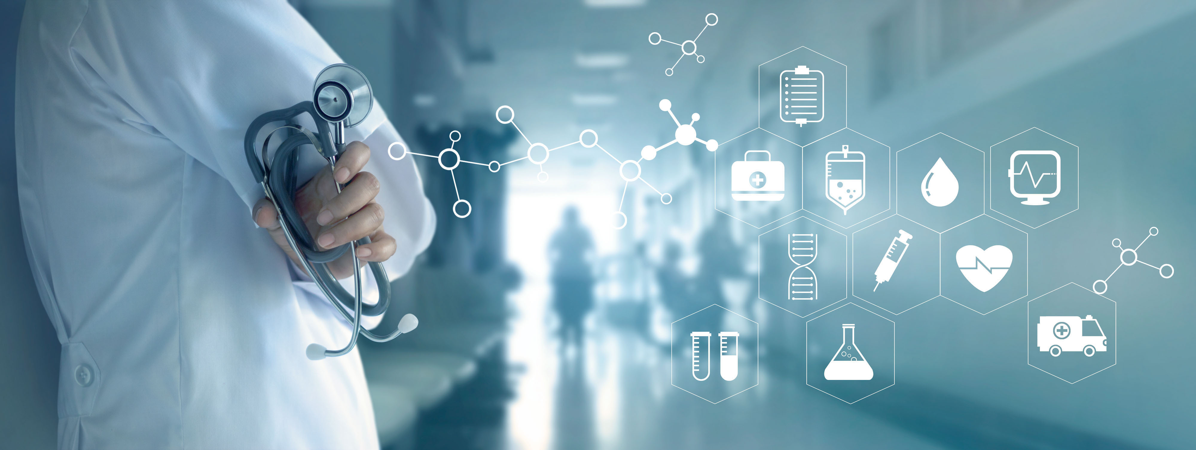 Arzt mit verschränkten Armen und Symbolen Arzt mit verschränkten Armen und Symbolen